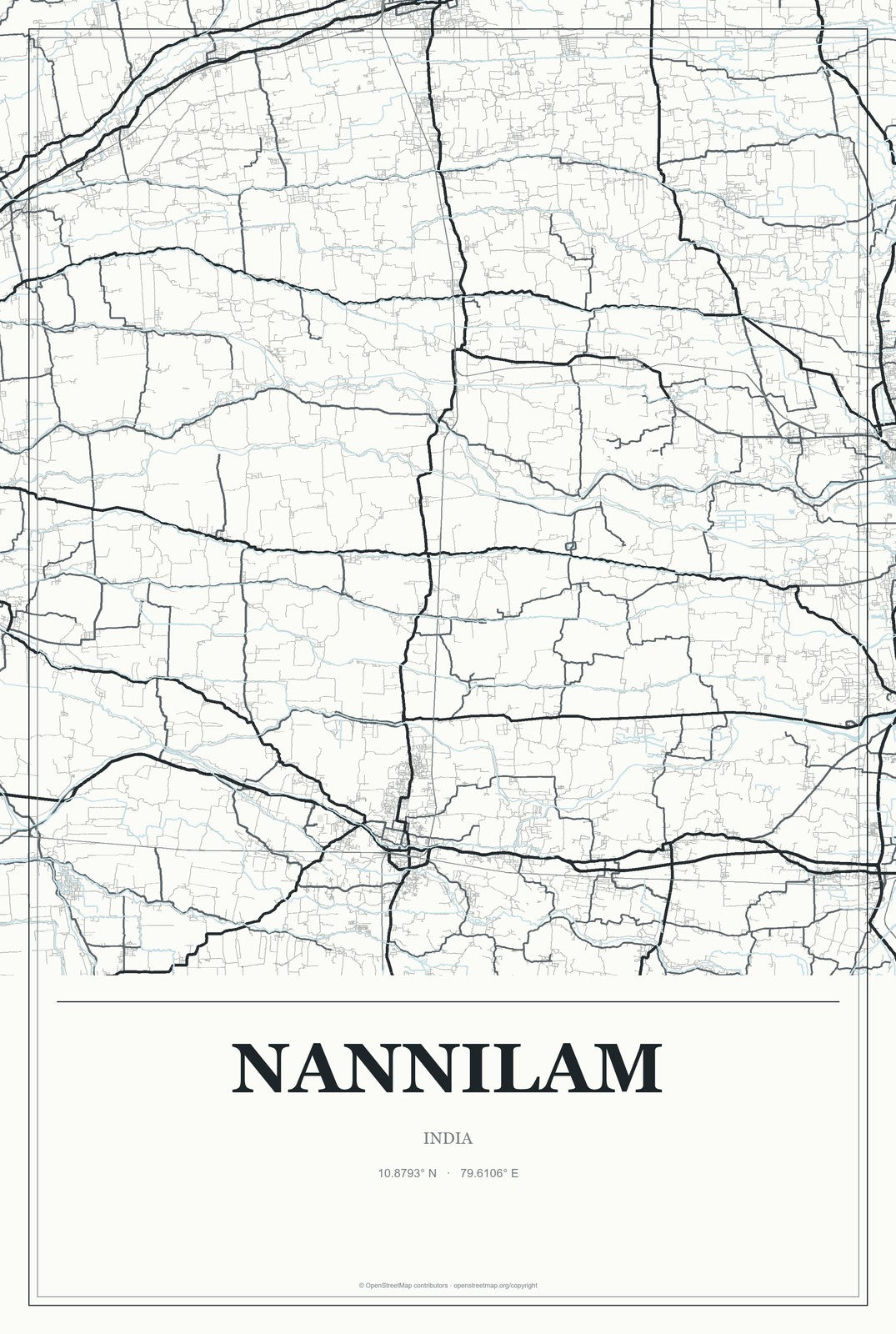 Nannilam, India City Map Aluminum Sign in Gallery Air style