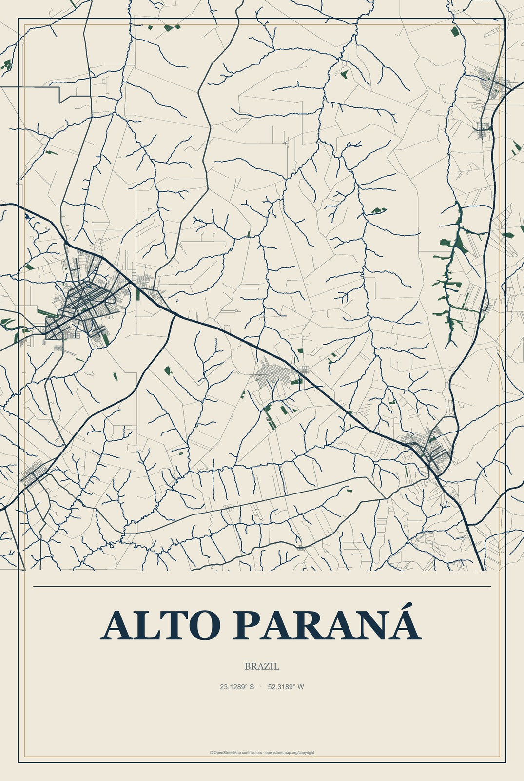 Alto Paraná, Brazil City Map Aluminum Sign in Coastal Cutout style