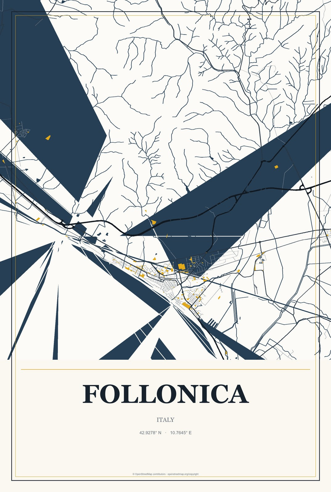 Follonica, Italy City Map Aluminum Sign in Citrine Modern style