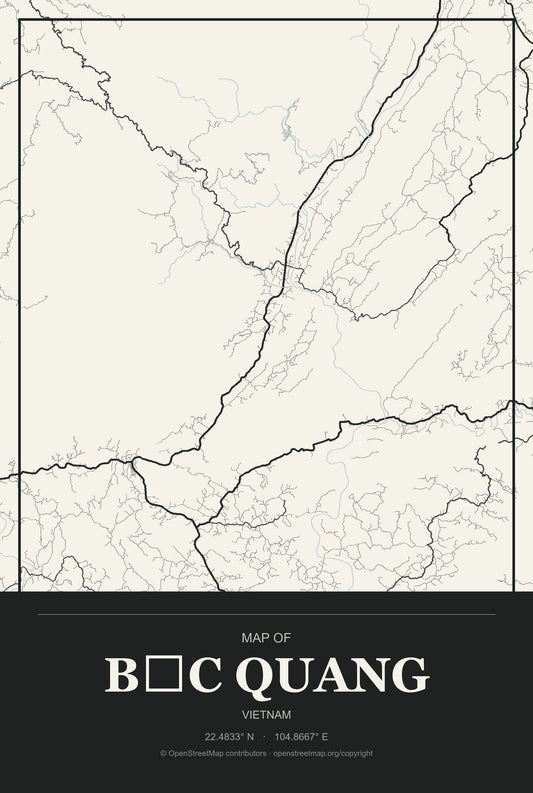Bắc Quang, Vietnam City Map Aluminum Sign in Museum Plaque style