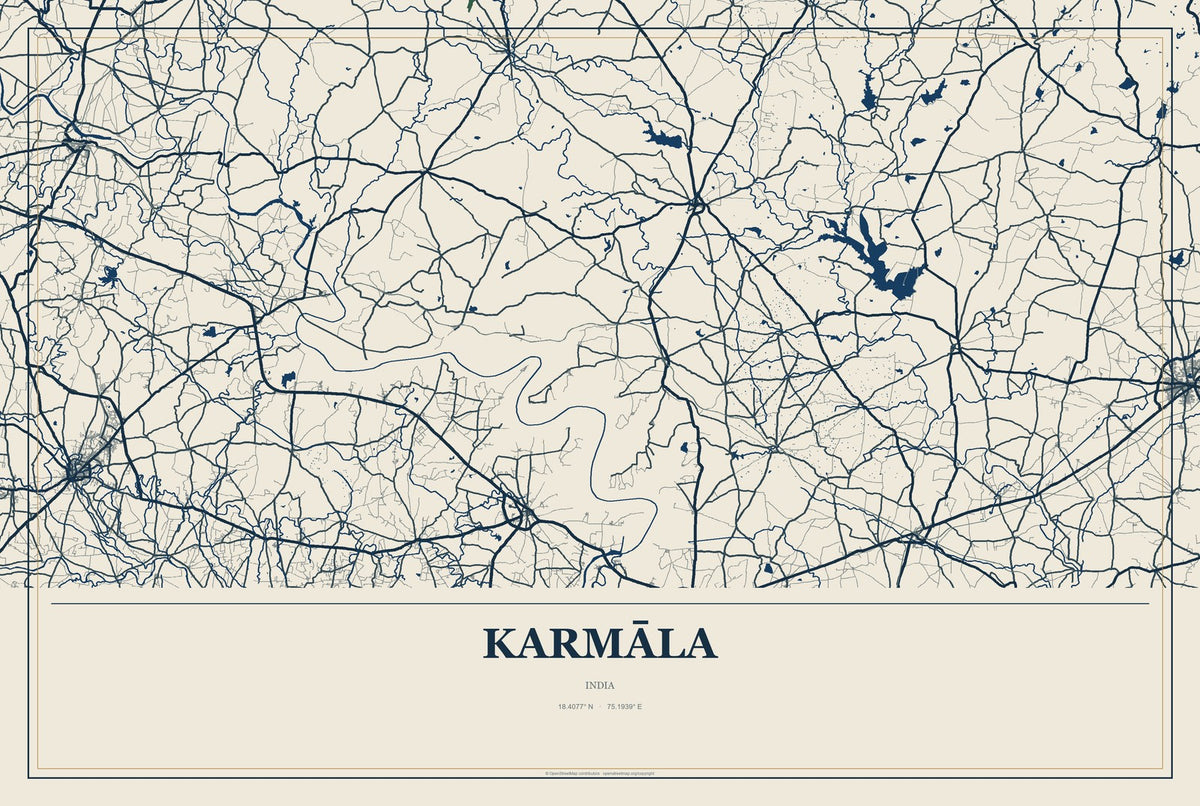 Karmāla, India City Map Aluminum Sign in Coastal Cutout style