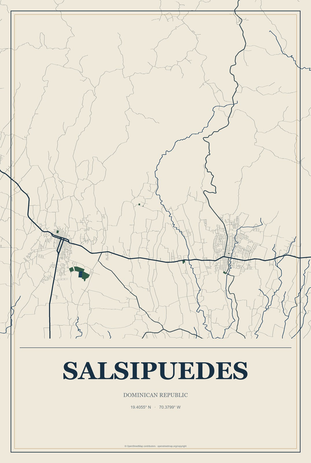 Salsipuedes, Dominican Republic City Map Aluminum Sign in Coastal Cutout style