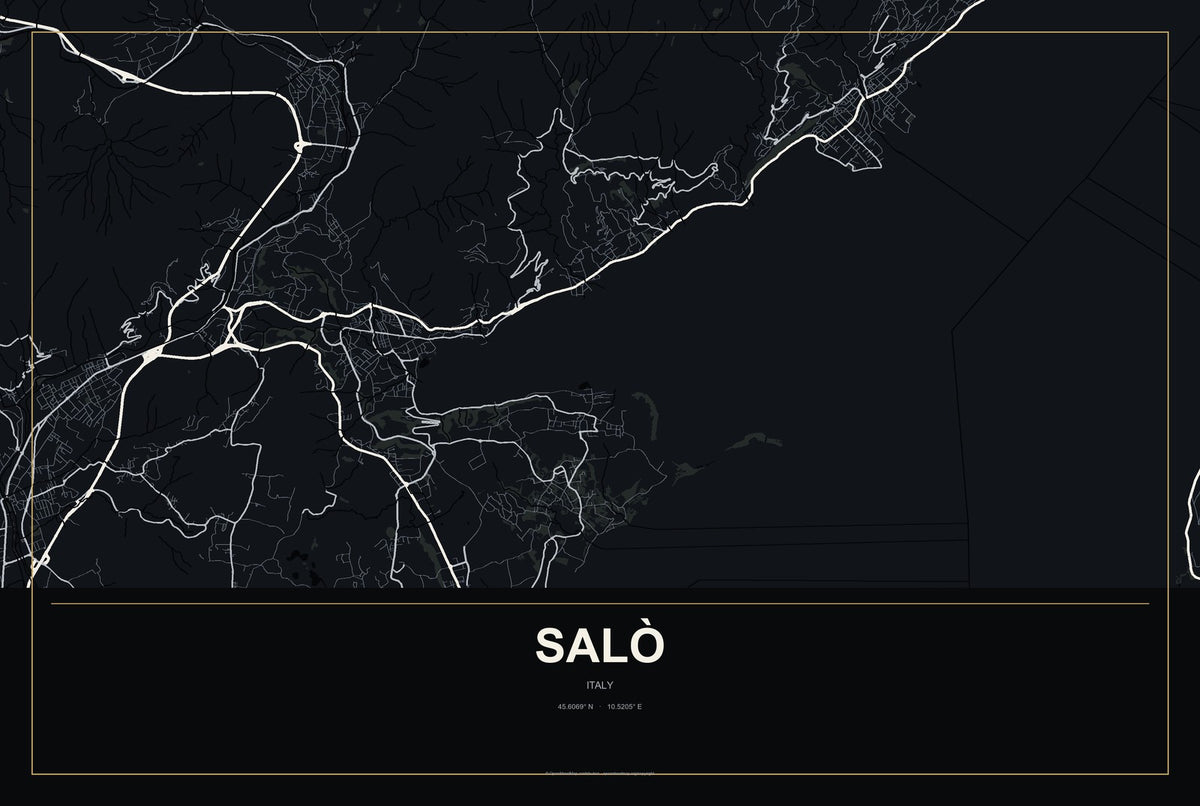 Salò, Italy City Map Aluminum Sign in Metropolitan Noir style