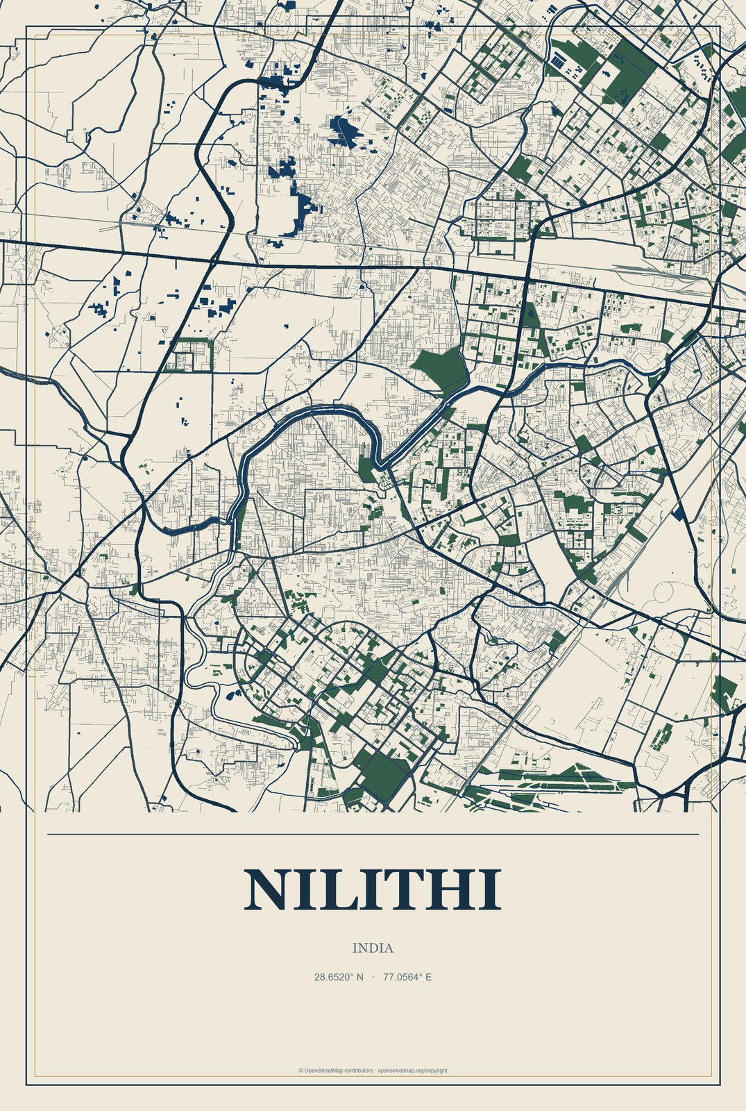 Nilithi, India City Map Aluminum Sign in Coastal Cutout style