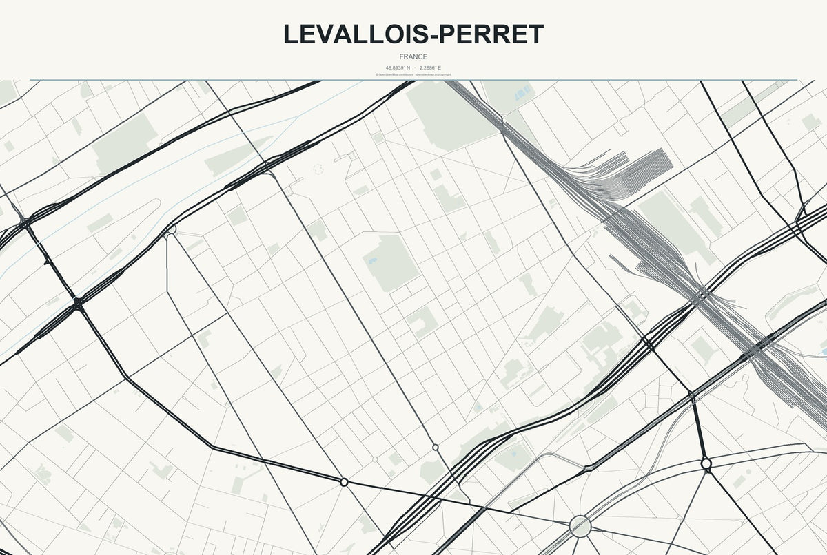 Levallois-Perret, France City Map Aluminum Sign in Headline Atlas style