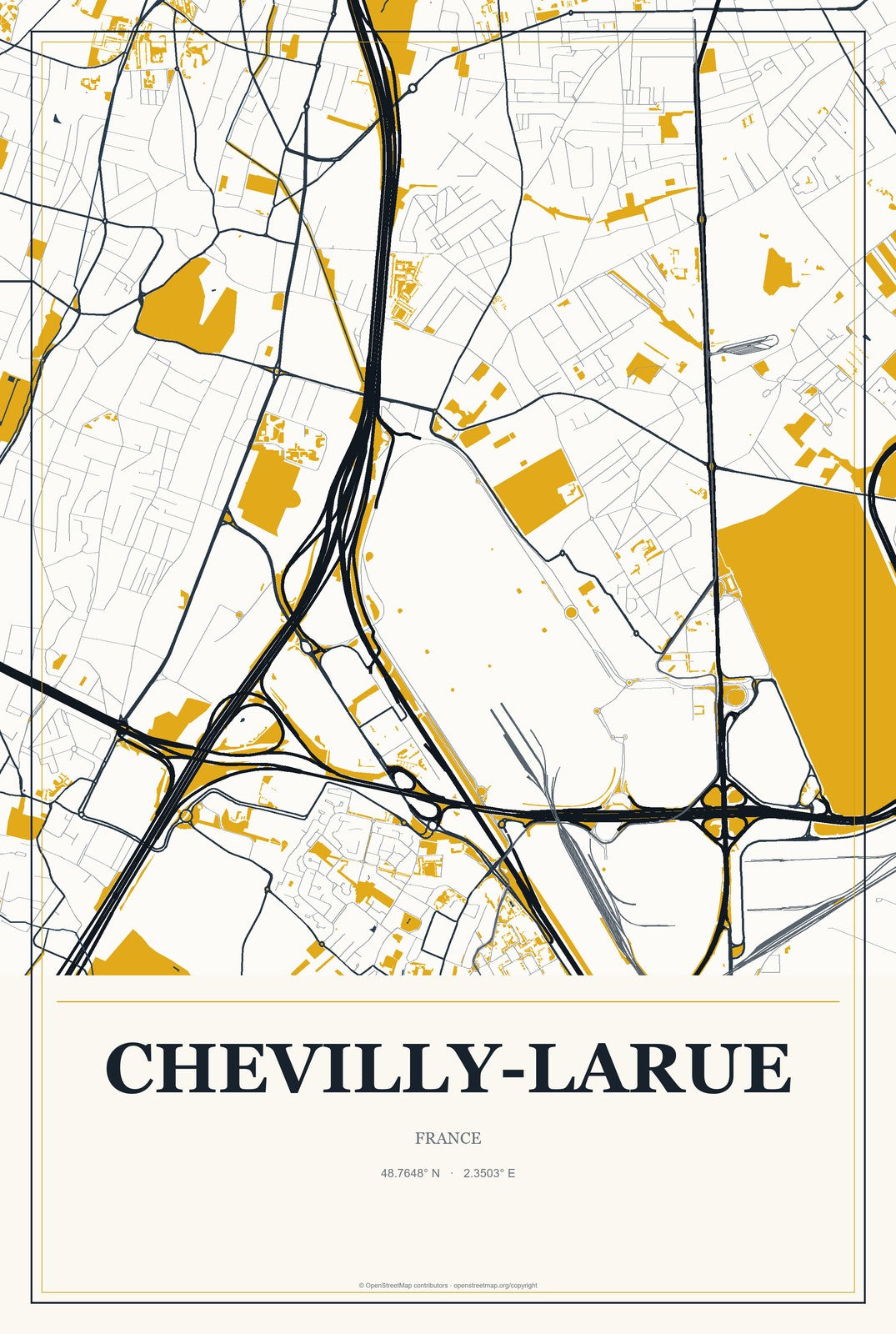 Chevilly-Larue, France City Map Aluminum Sign in Citrine Modern style