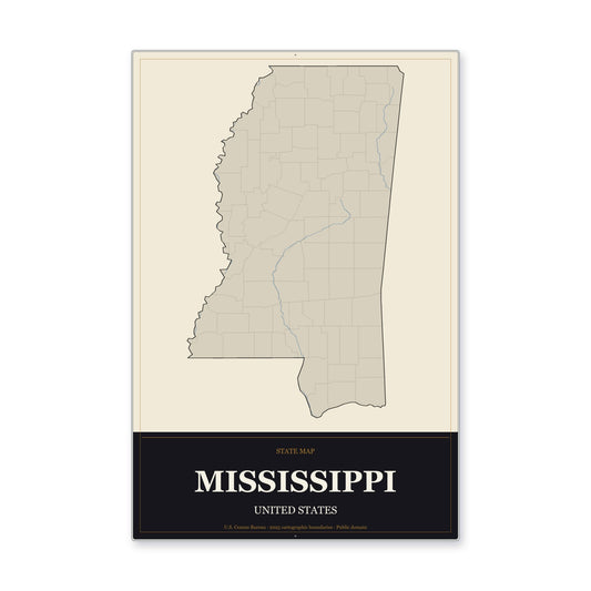 Mississippi state map aluminum sign in Museum Plaque style
