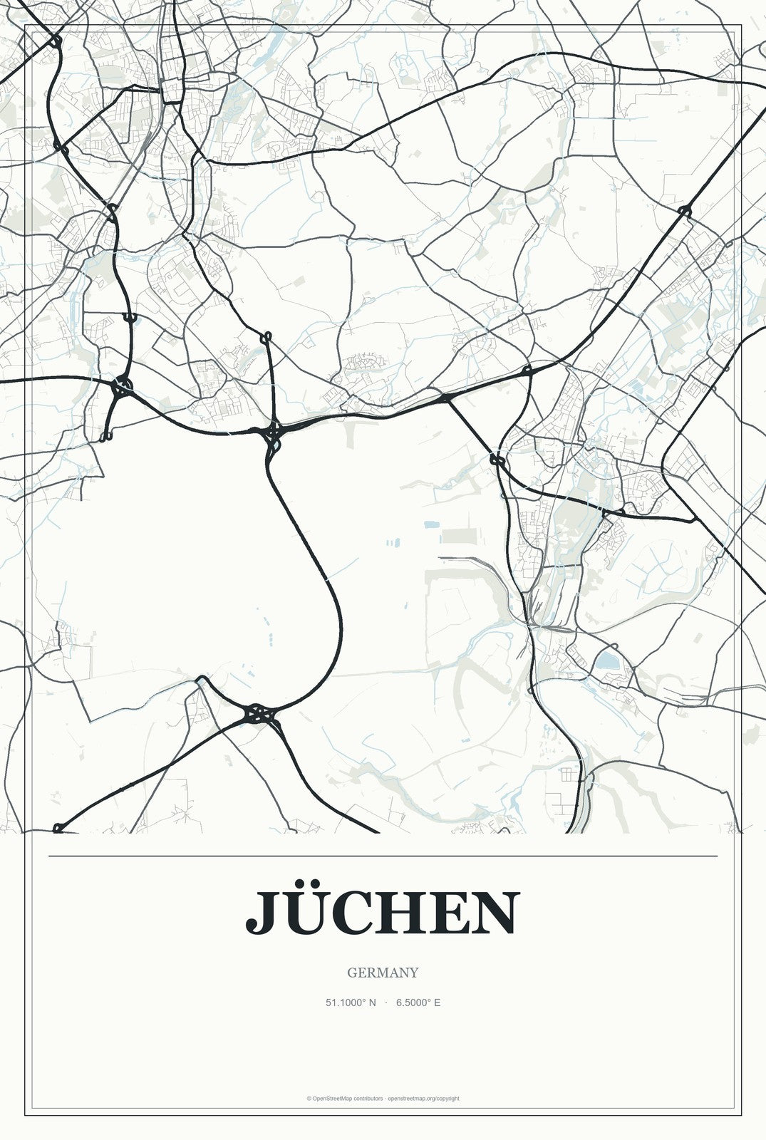 Jüchen, Germany City Map Aluminum Sign in Gallery Air style