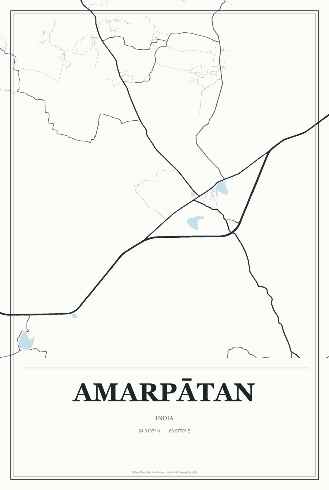 Amarpātan, India City Map Aluminum Sign in Gallery Air style