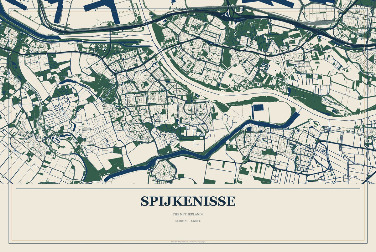 Spijkenisse, The Netherlands City Map Aluminum Sign in Coastal Cutout style