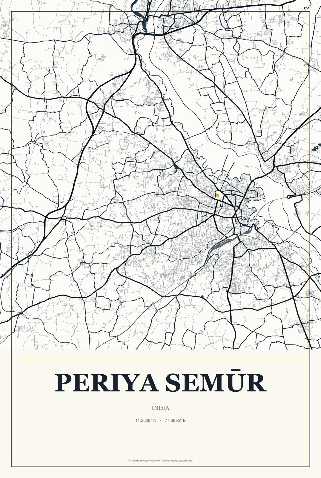 Periya Semūr, India City Map Aluminum Sign in Citrine Modern style