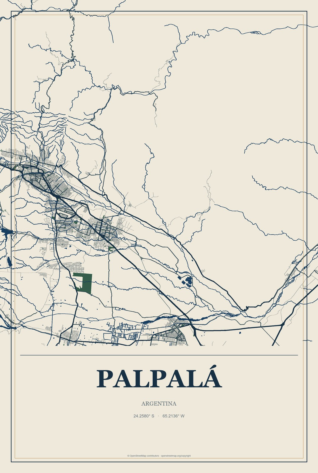 Palpalá, Argentina City Map Aluminum Sign in Coastal Cutout style