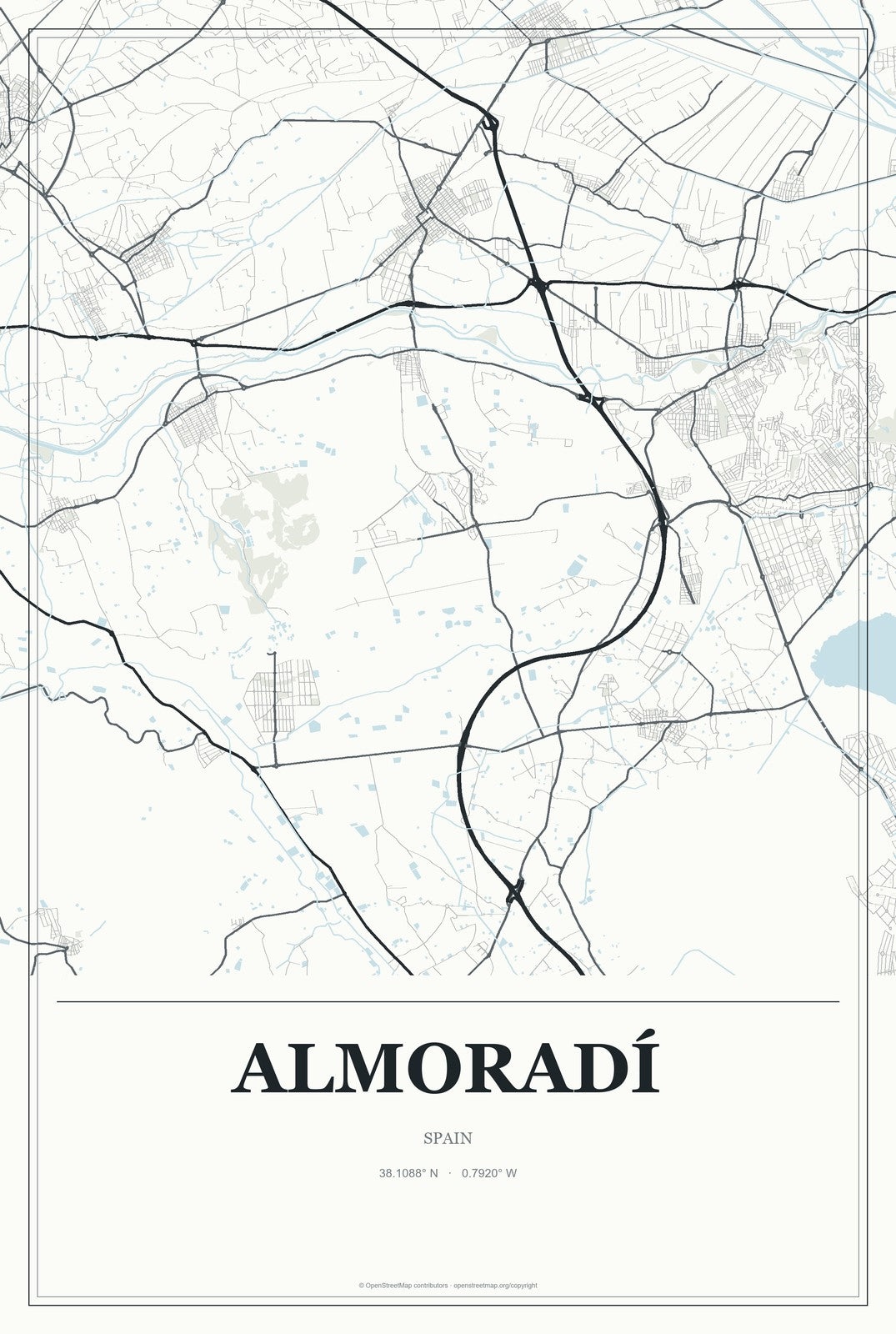 Almoradí, Spain City Map Aluminum Sign in Gallery Air style