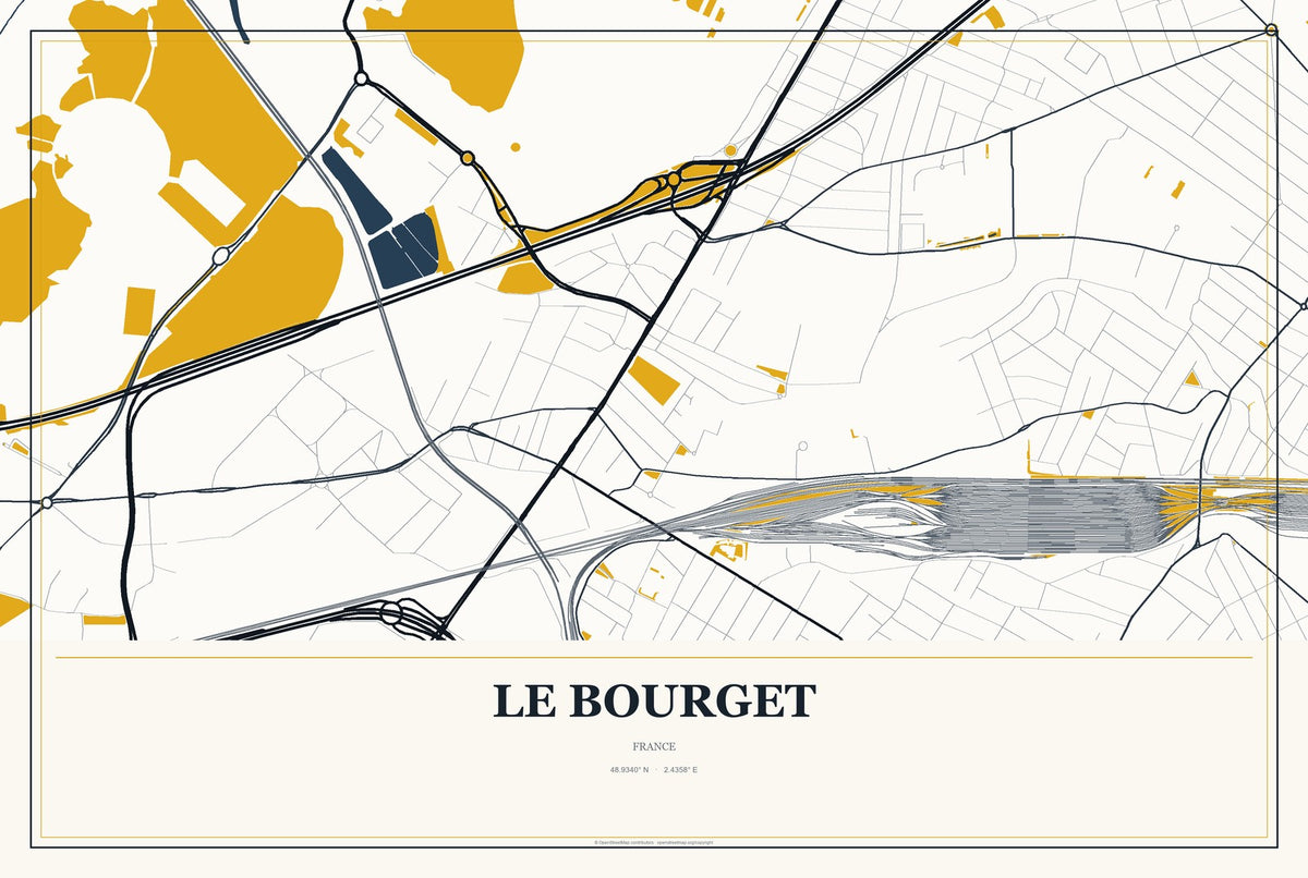 Le Bourget, France City Map Aluminum Sign in Citrine Modern style