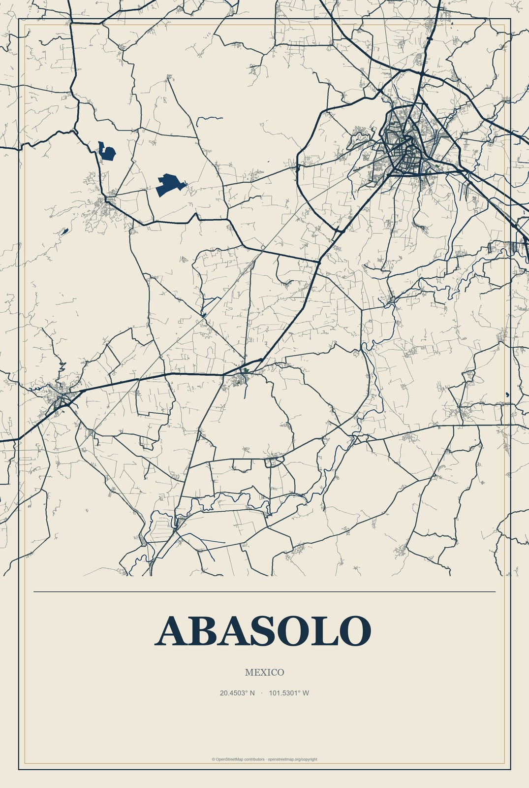 Abasolo, Mexico City Map Aluminum Sign in Coastal Cutout style
