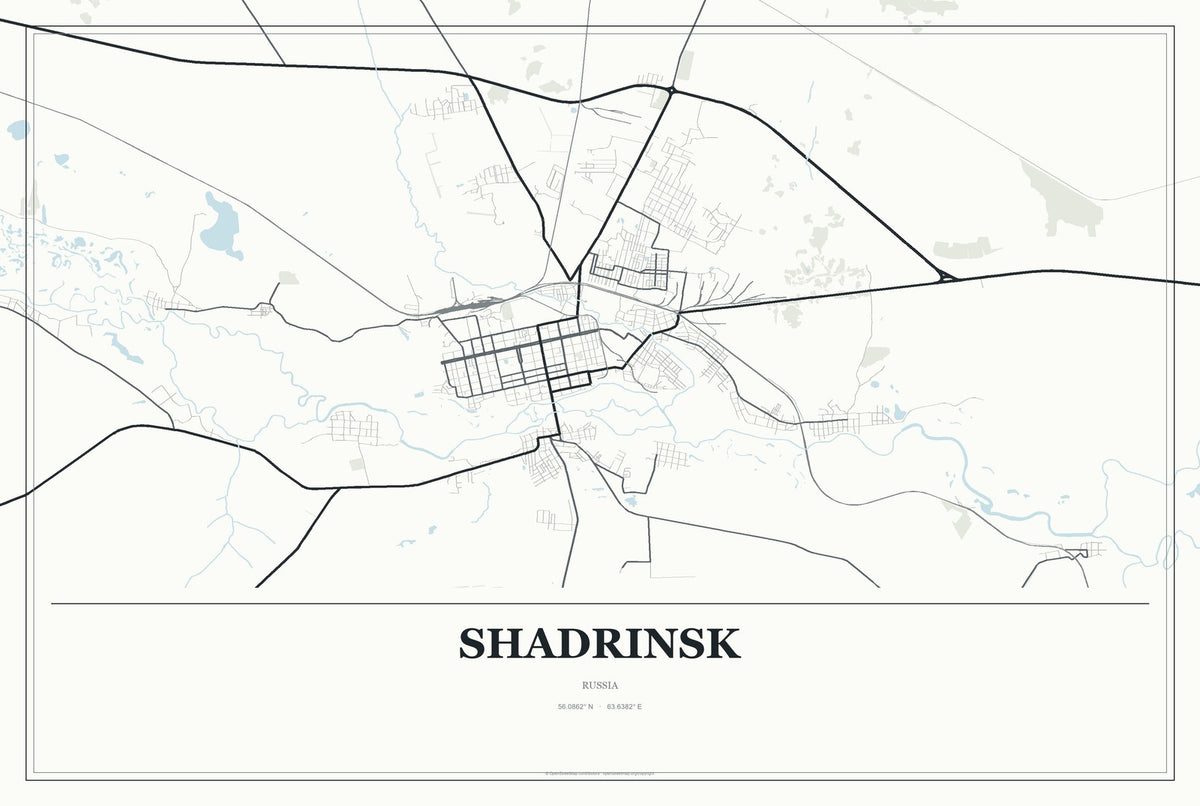 Shadrinsk, Russia City Map Aluminum Sign in Gallery Air style