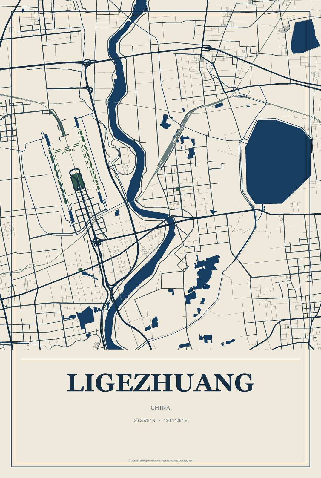 Ligezhuang, China City Map Aluminum Sign in Coastal Cutout style