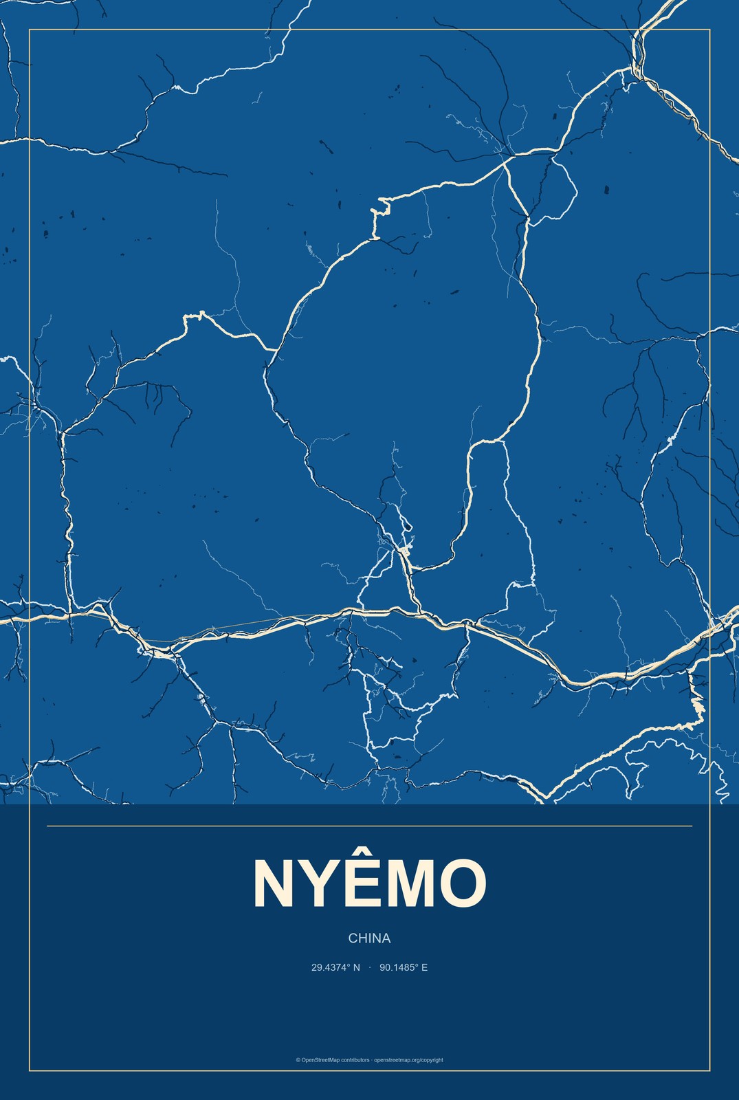 Nyêmo, China City Map Aluminum Sign in Harbor Cobalt style