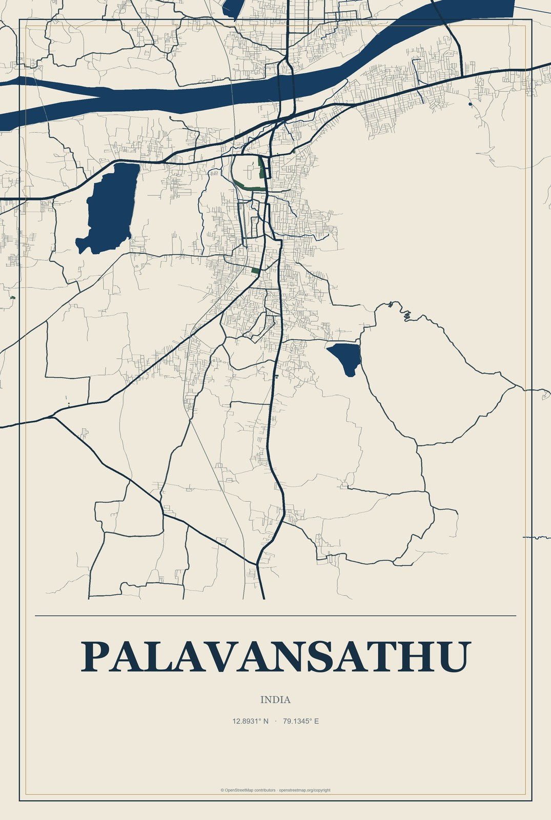 Palavansathu, India City Map Aluminum Sign in Coastal Cutout style