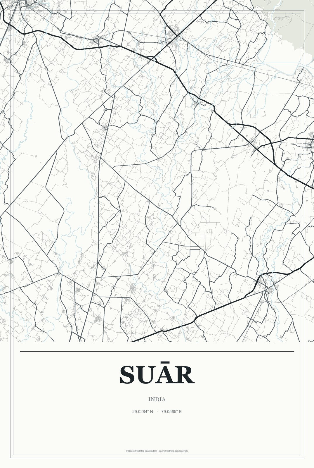 Suār, India City Map Aluminum Sign in Gallery Air style