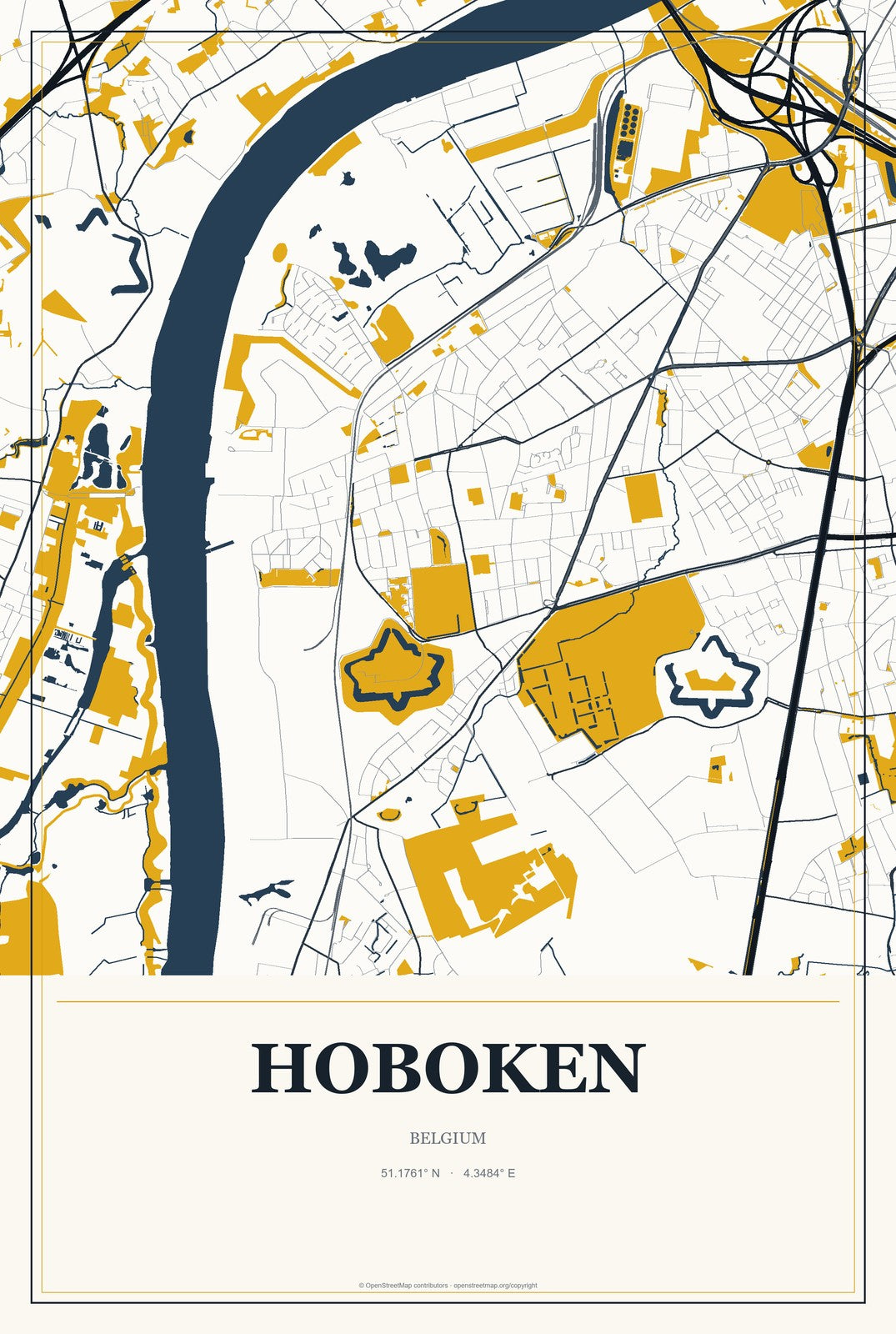 Hoboken, Belgium City Map Aluminum Sign in Citrine Modern style