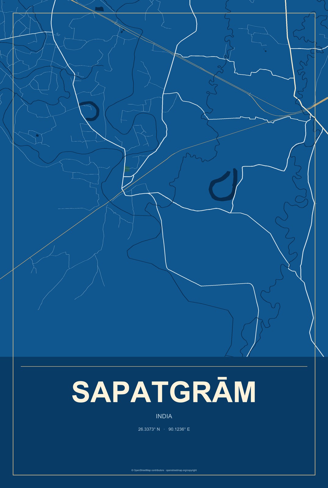 Sapatgrām, India City Map Aluminum Sign in Harbor Cobalt style