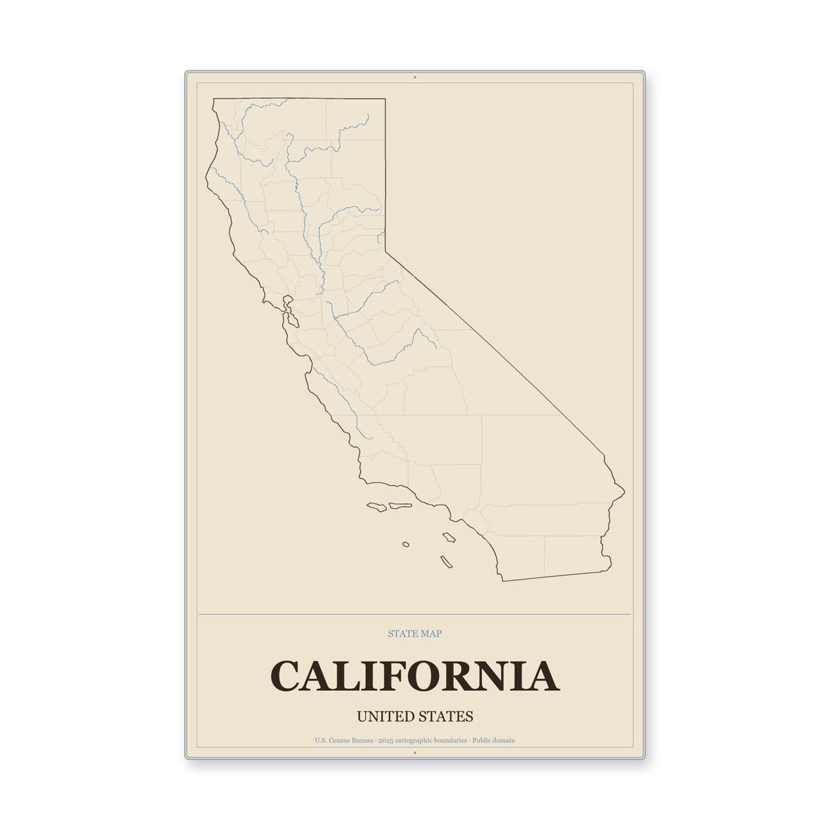 California state map aluminum sign in Heritage Nautical style