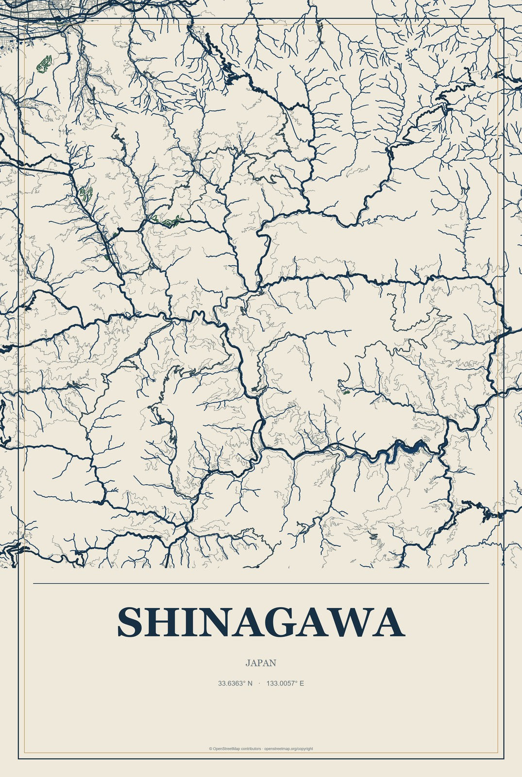 Shinagawa, Japan City Map Aluminum Sign in Coastal Cutout style