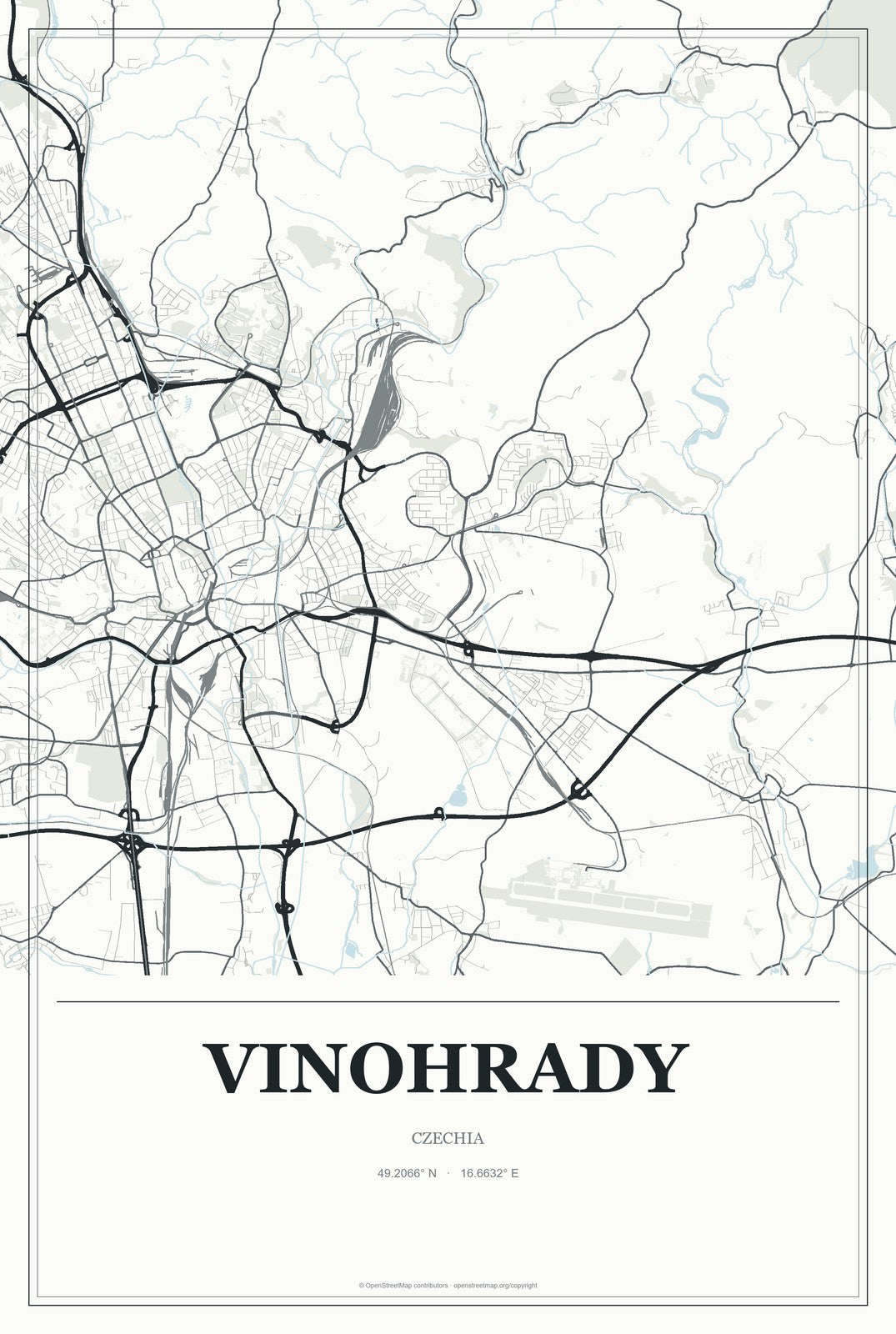 Vinohrady, Czechia City Map Aluminum Sign in Gallery Air style