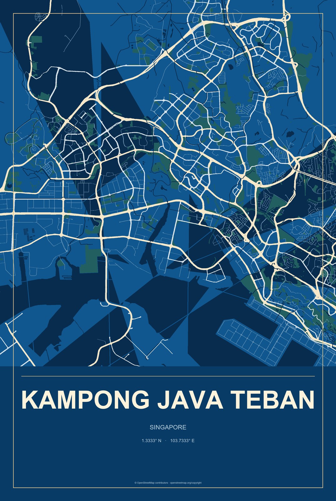 Kampong Java Teban, Singapore City Map Aluminum Sign in Harbor Cobalt style