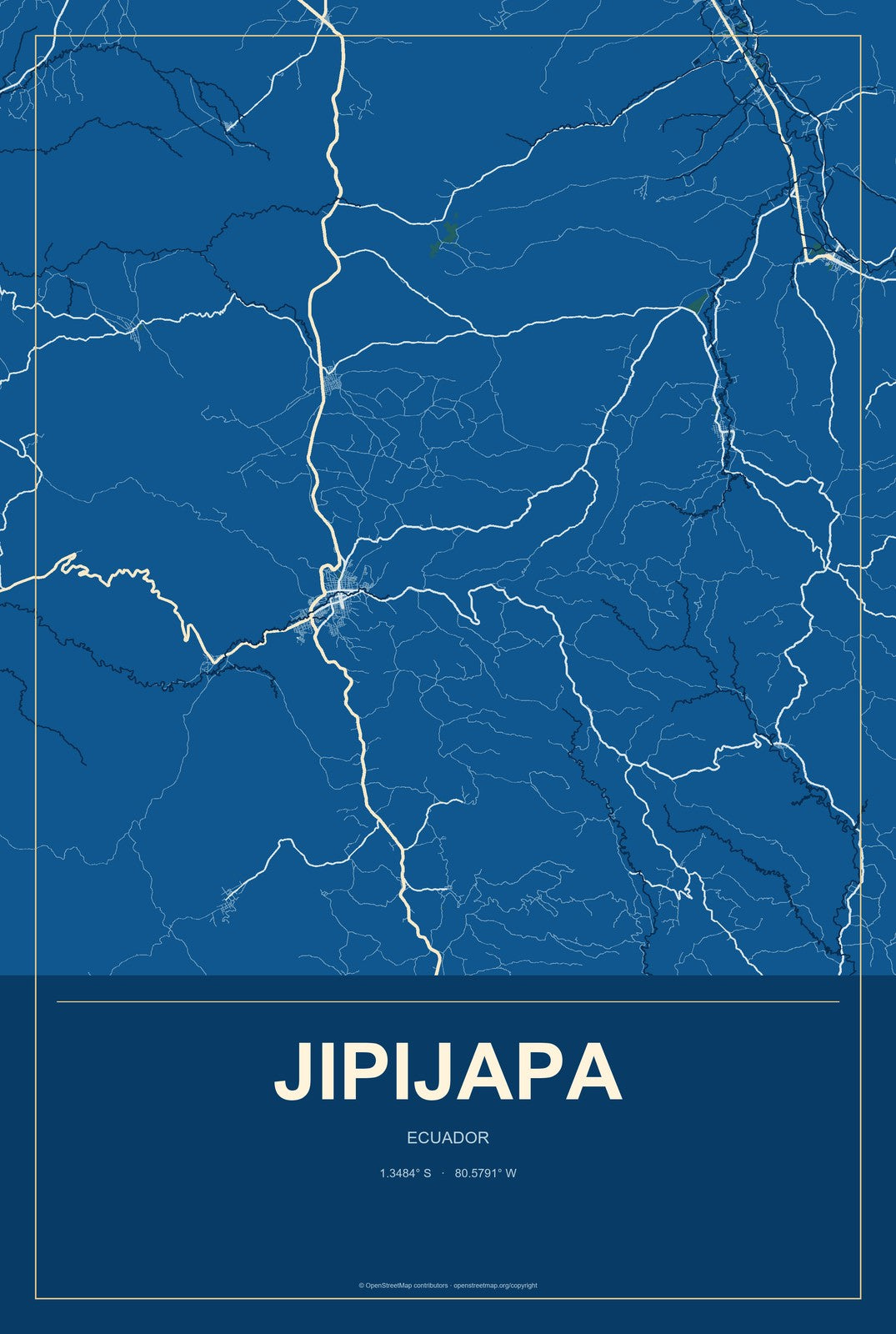 Jipijapa, Ecuador City Map Aluminum Sign in Harbor Cobalt style