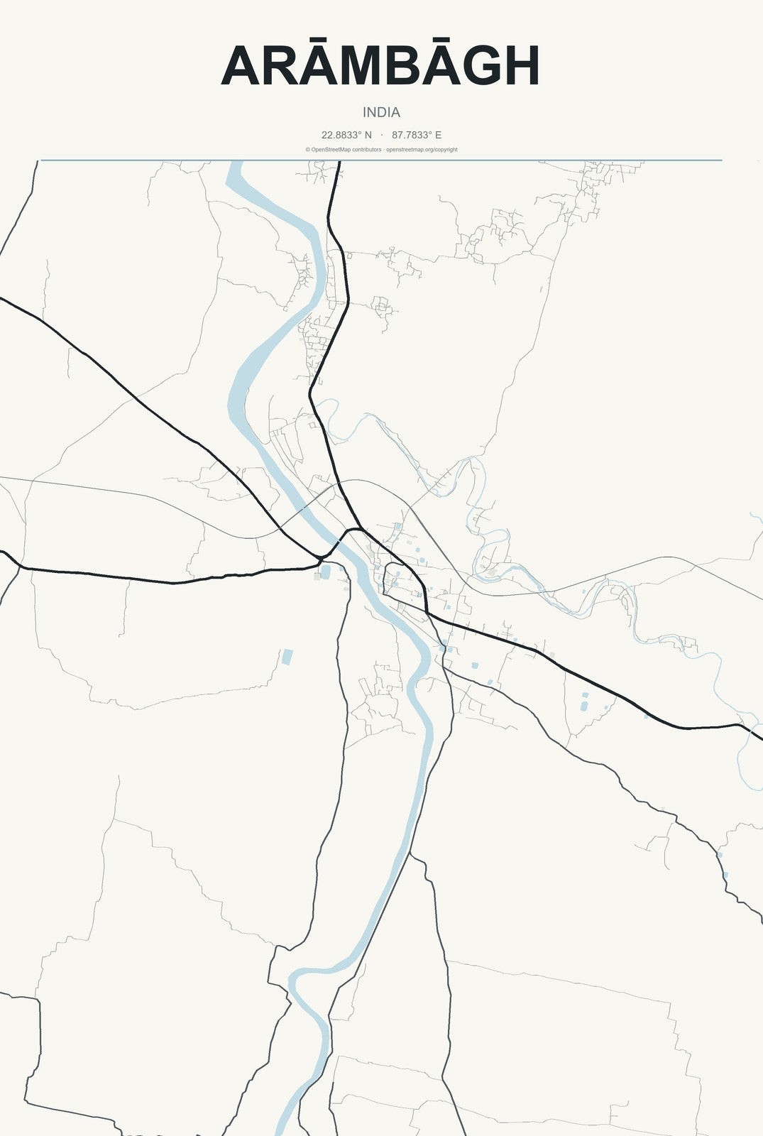 Arāmbāgh, India City Map Aluminum Sign in Headline Atlas style