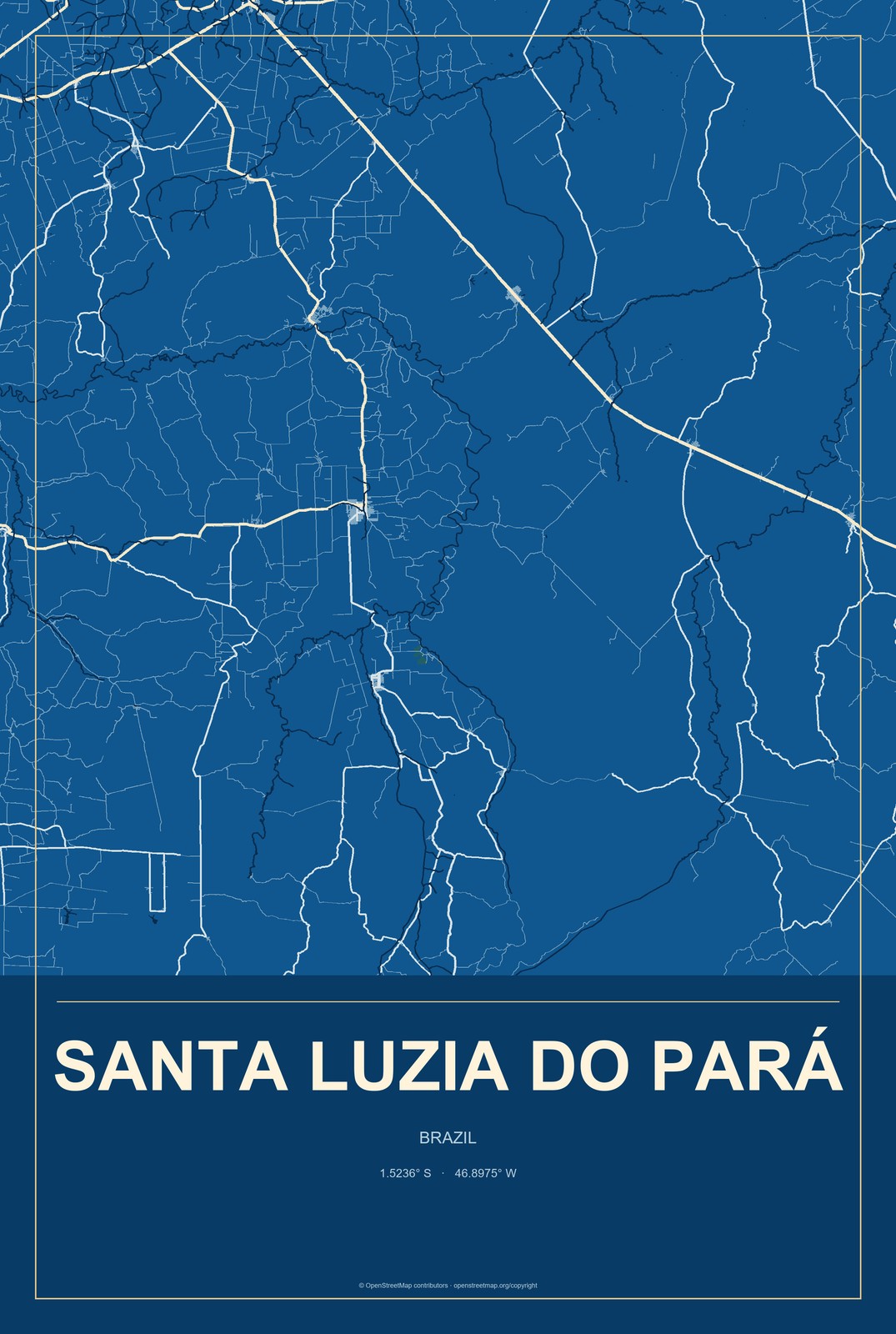 Santa Luzia do Pará, Brazil City Map Aluminum Sign in Harbor Cobalt style
