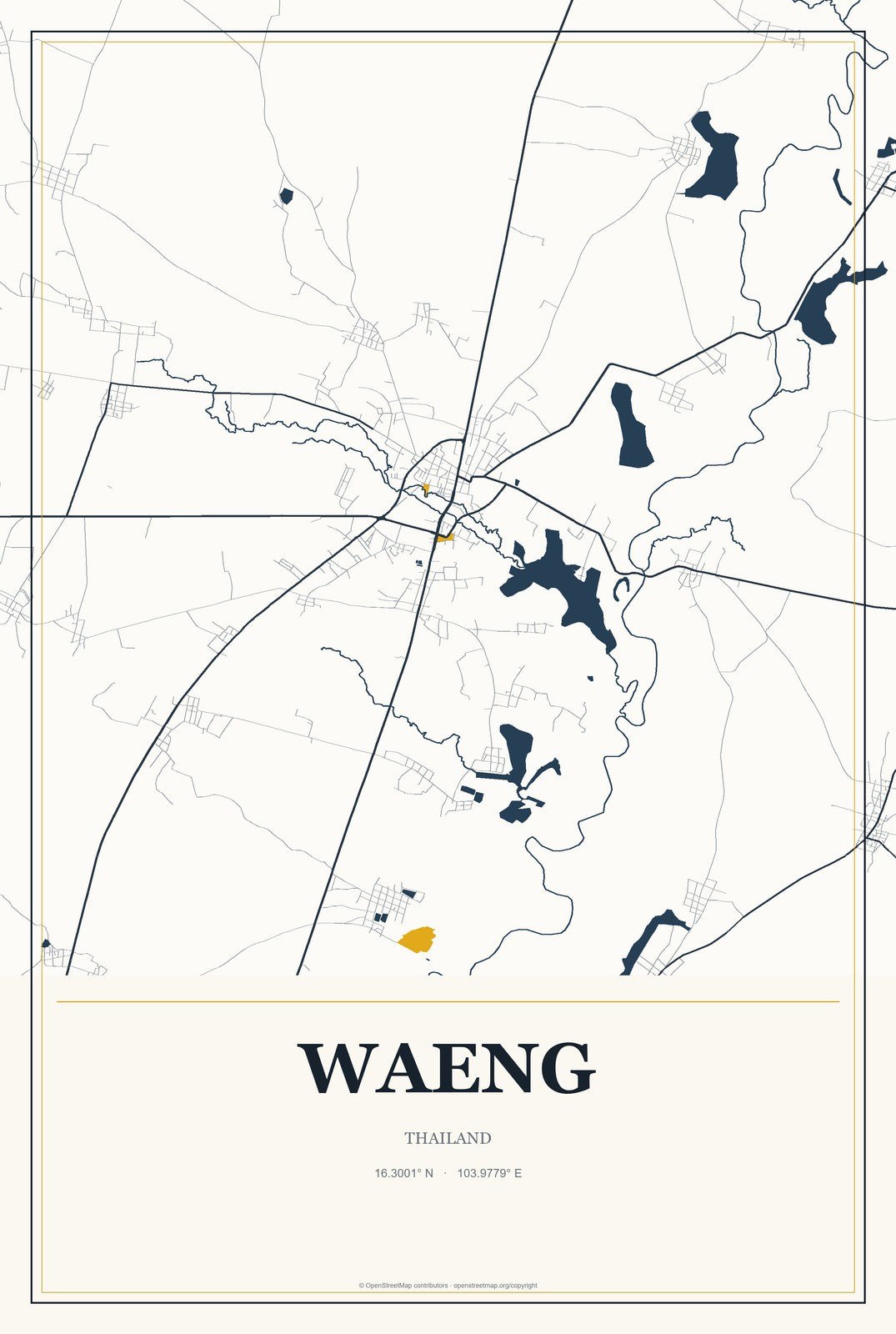 Waeng, Thailand City Map Aluminum Sign in Citrine Modern style