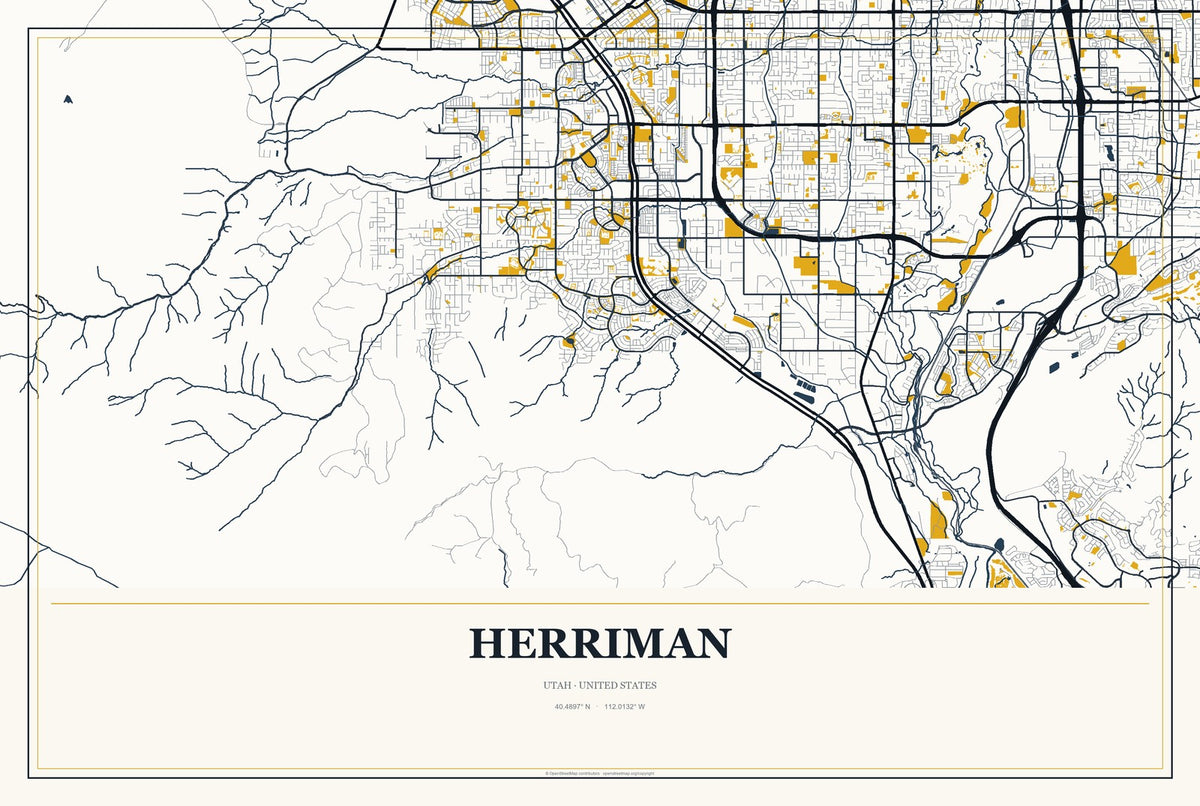 Herriman, Utah City Map Aluminum Sign in Citrine Modern style