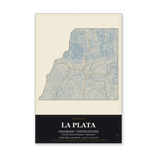 La Plata County, Colorado Map Aluminum Sign in Museum Plaque style