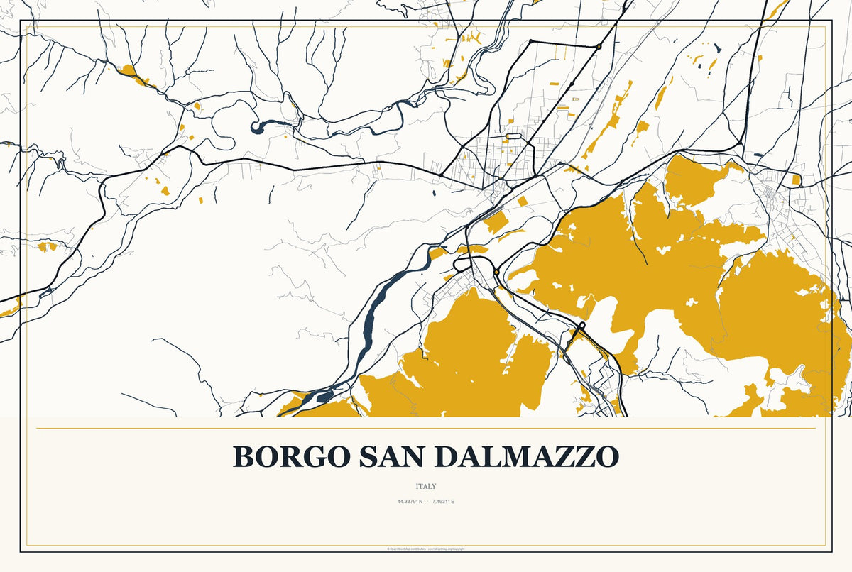 Borgo San Dalmazzo, Italy City Map Aluminum Sign in Citrine Modern style