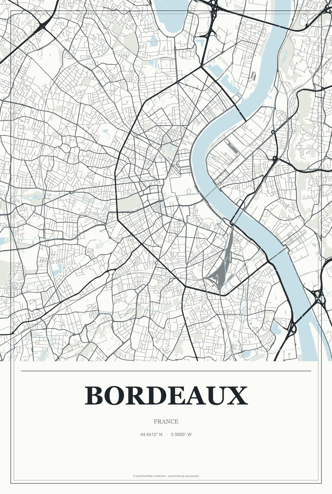 Bordeaux, France City Map Aluminum Sign in Gallery Air style