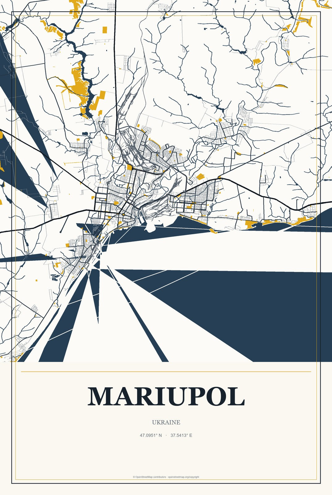 Mariupol, Ukraine City Map Aluminum Sign in Citrine Modern style