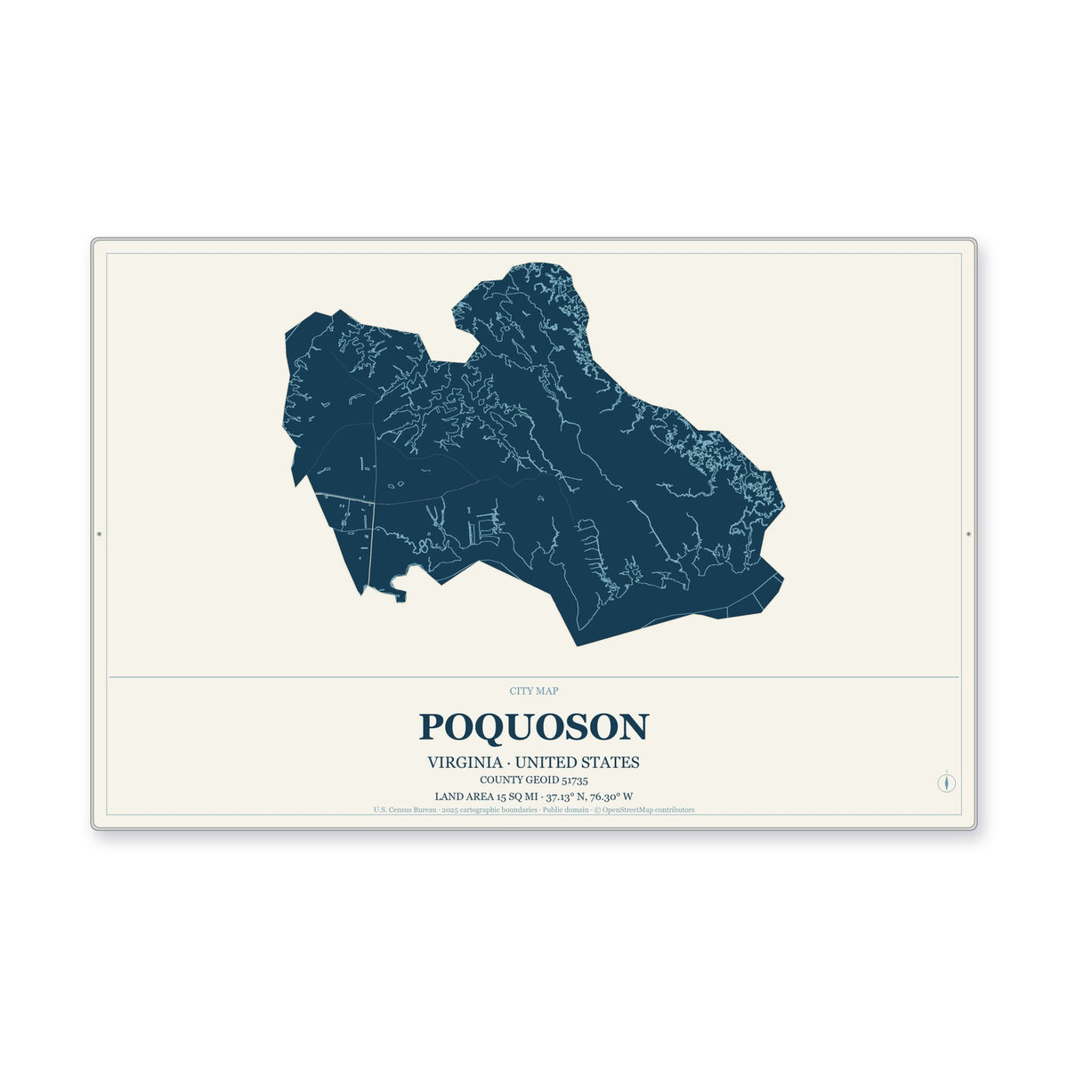 Poquoson city, Virginia Map Aluminum Sign in Coastal Cutout style