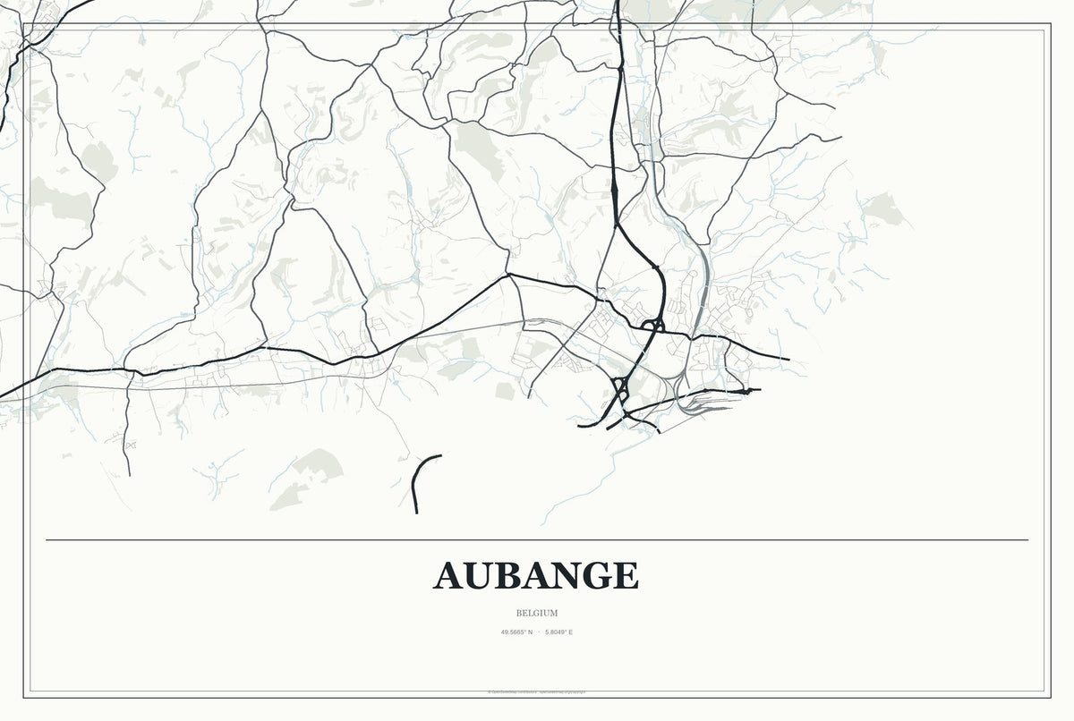 Aubange, Belgium City Map Aluminum Sign in Gallery Air style