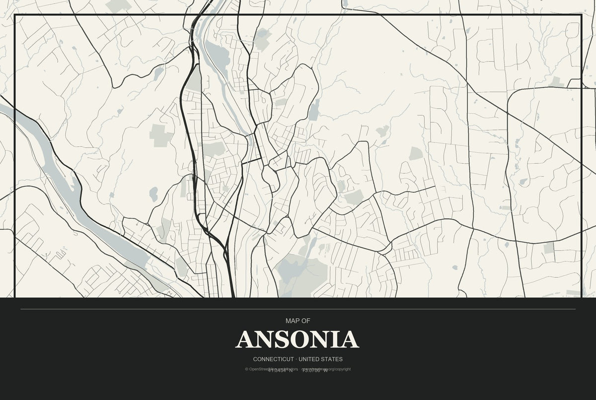 Ansonia, Connecticut City Map Aluminum Sign in Museum Plaque style