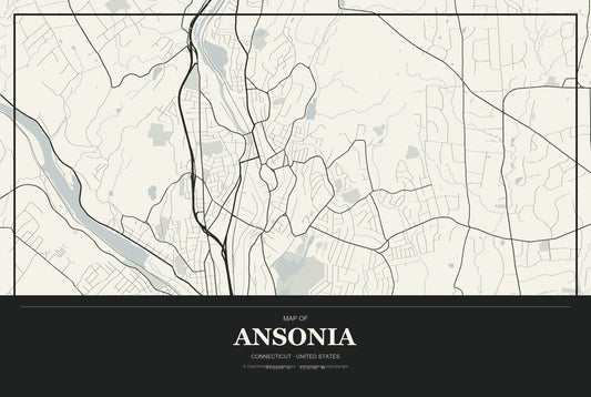 Ansonia, Connecticut City Map Aluminum Sign in Museum Plaque style