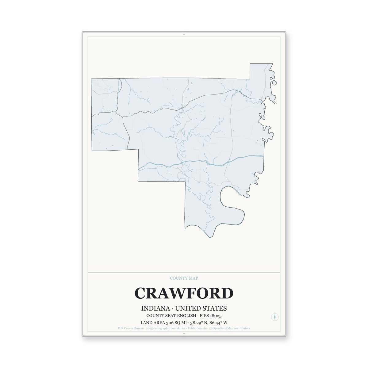 Crawford County, Indiana Map Aluminum Sign in Gallery Air style