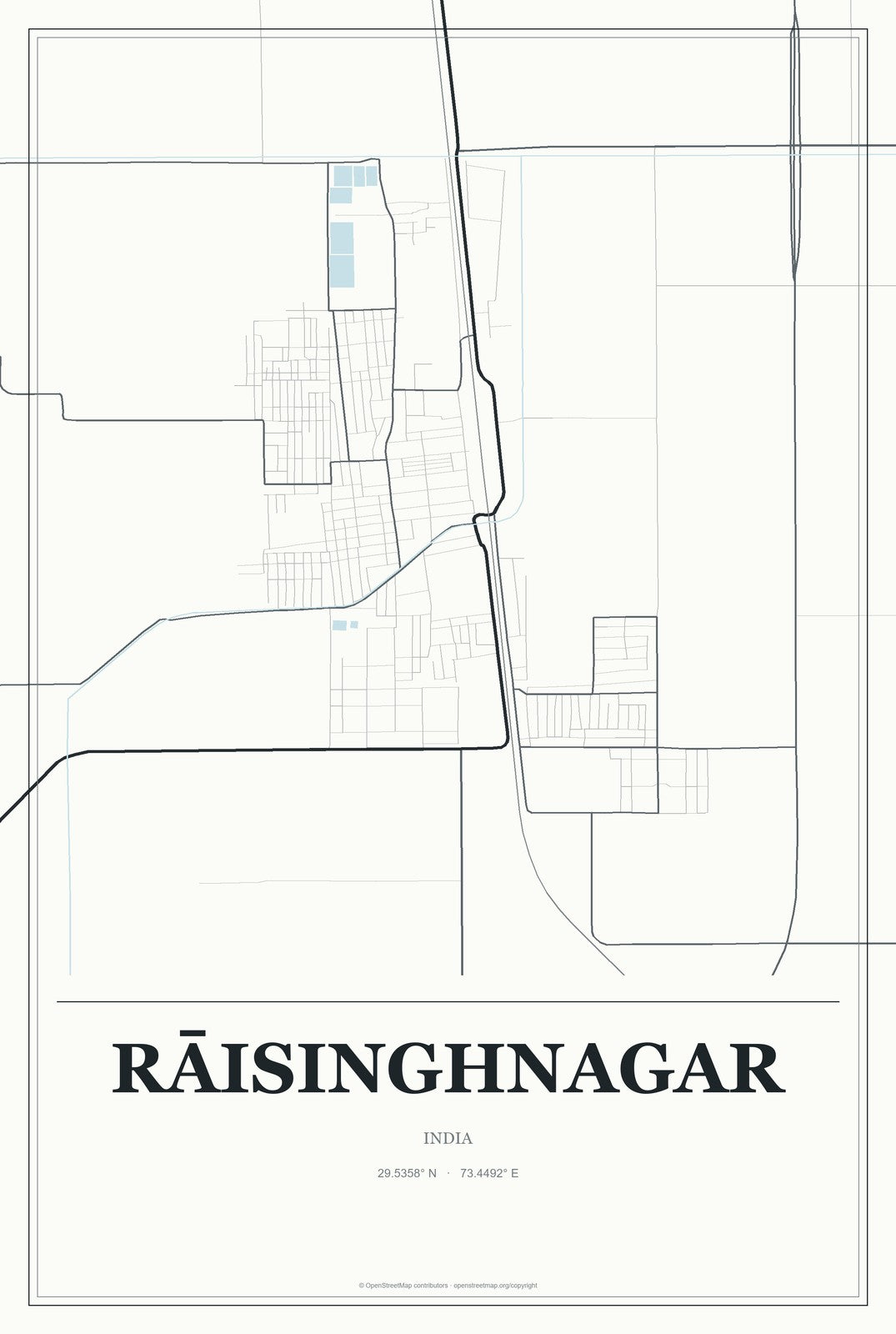 Rāisinghnagar, India City Map Aluminum Sign in Gallery Air style