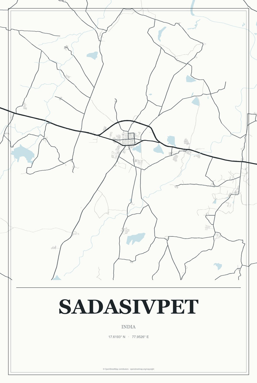 Sadasivpet, India City Map Aluminum Sign in Gallery Air style