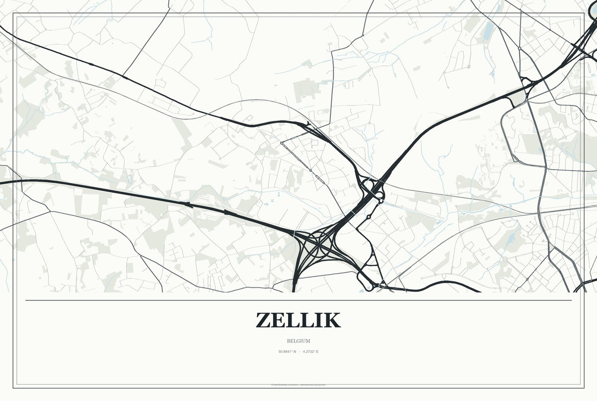Zellik, Belgium City Map Aluminum Sign in Gallery Air style