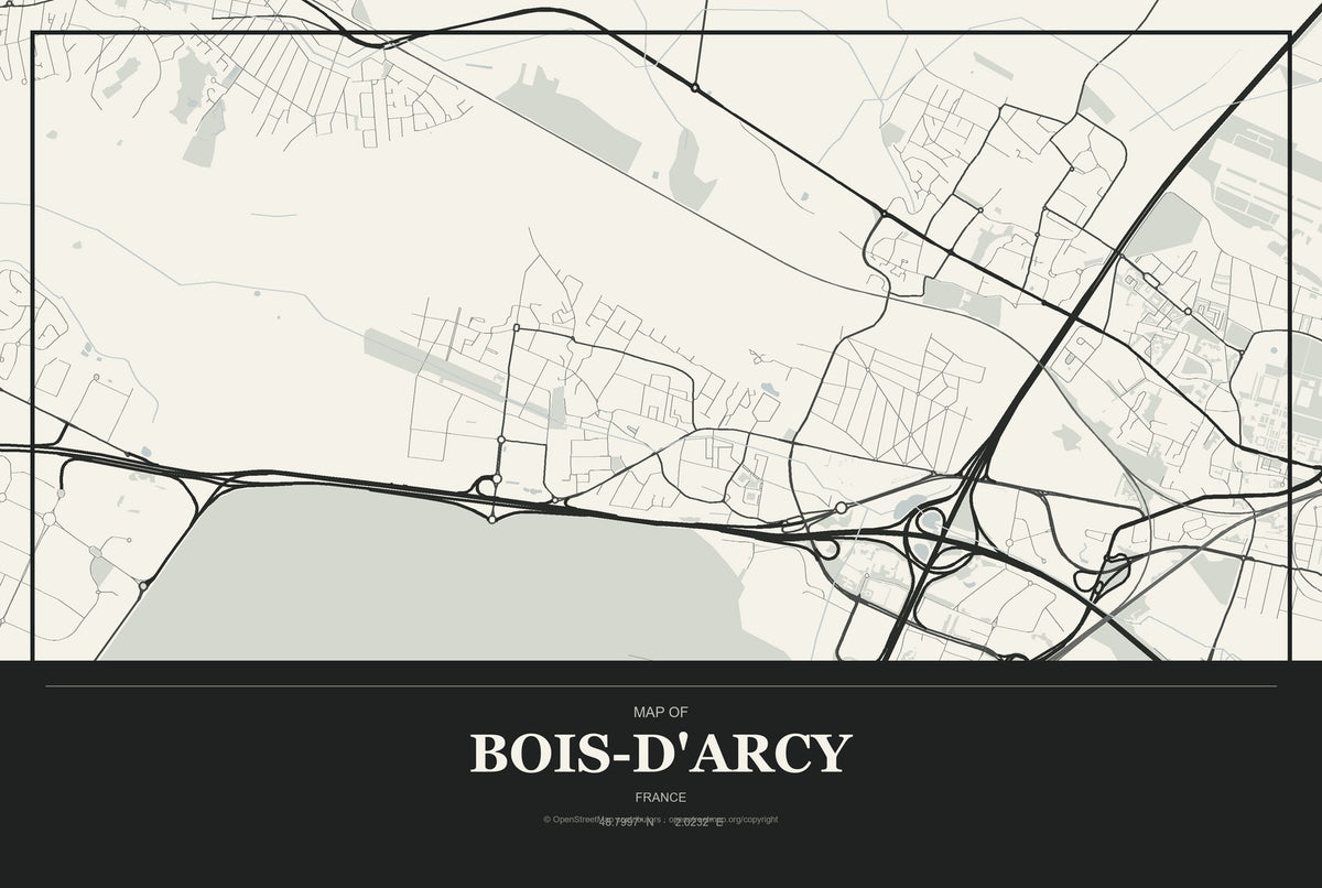 Bois-d'Arcy, France City Map Aluminum Sign in Museum Plaque style
