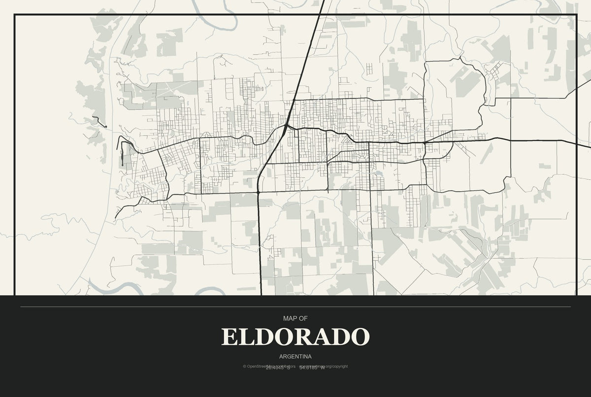 Eldorado, Argentina City Map Aluminum Sign in Museum Plaque style