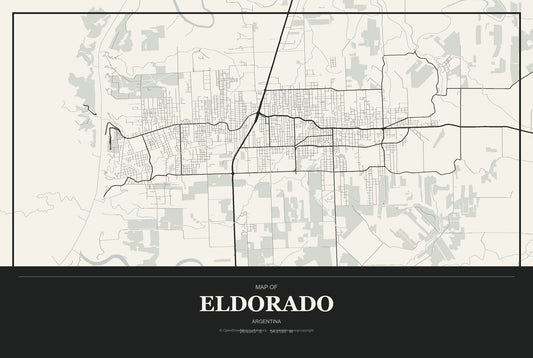 Eldorado, Argentina City Map Aluminum Sign in Museum Plaque style